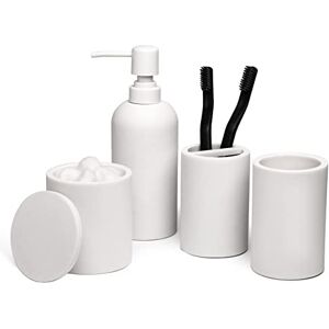 Jo Lavie Matte White Bathroom Accessories Set – 4-Piece Resin Countertop Organizer with Soap Dispenser, Tumbler, Toothbrush Holder & Cotton Swab Jar – Modern Minimalist Vanity Kit Jo Lavie Matte White Bathroom Accessories Set – 4-Piece Resin Countertop Organizer with Soap Dispenser, Tumbler, Toothbrush Holder & Cotton Swab Jar – Modern Minimalist Vanity Kit