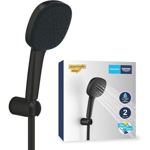 Grohe Vitalio Comfort 110 QuickFix Shower Set (Square 11cm Hand Shower 2 Sprays Anti-Limescale System, 1.75m Hose, Wall Holder, Water Saving, Easy to Fit with QuickGlue), Matt Black, 263992431 Grohe Vitalio Comfort 110 QuickFix Shower Set (Square 11cm Hand Shower 2 Sprays Anti-Limescale System, 1.75m Hose, Wall Holder, Water Saving, Easy to Fit with QuickGlue), Matt Black, 263992431