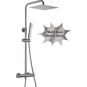 Görbach Shower System Thermostatic Anti Scald 38℃ Shower Mixer Set Bathroom in SUS304 with Shower Bar Bracket Adjustable Height, Hand Shower in Brass and Shower Head Adjustable Black 30x30cm. Görbach Shower System Thermostatic Anti Scald 38℃ Shower Mixer Set Bathroom in SUS304 with Shower Bar Bracket Adjustable Height, Hand Shower in Brass and Shower Head Adjustable Black 30x30cm.