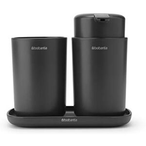 Brabantia ReNew 3 Piece Bathroom Accessory Set, Refillable Handwash Soap Dispenser, Toothbrush Holder & Tray, Set of 3, Dark Grey Brabantia ReNew 3 Piece Bathroom Accessory Set, Refillable Handwash Soap Dispenser, Toothbrush Holder & Tray, Set of 3, Dark Grey