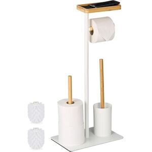 Relaxdays Toilet Roll Holder and Brush Set, Bamboo & Iron, HWD: 65x30x20 cm, Free-Standing, with Shelf, Black/Natural, Plastic Relaxdays Toilet Roll Holder and Brush Set, Bamboo & Iron, HWD: 65x30x20 cm, Free-Standing, with Shelf, Black/Natural, Plastic