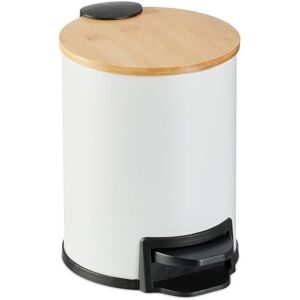 Relaxdays Step Pedal Bin, 3 Litre, Soft-close Mechanism, Removable Inside, Bathroom Cosmetic Waste, Metal, Bamboo, White, Iron, 22.5 x 23 x 17 cm Relaxdays Step Pedal Bin, 3 Litre, Soft-close Mechanism, Removable Inside, Bathroom Cosmetic Waste, Metal, Bamboo, White, Iron, 22.5 x 23 x 17 cm