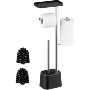 Relaxdays set, HWD: 65.5 x 29 x 11 cm, freestanding toilet, brush, spare roll holder, shelf, black, Plastic, Stainless steel Relaxdays set, HWD: 65.5 x 29 x 11 cm, freestanding toilet, brush, spare roll holder, shelf, black, Plastic, Stainless steel