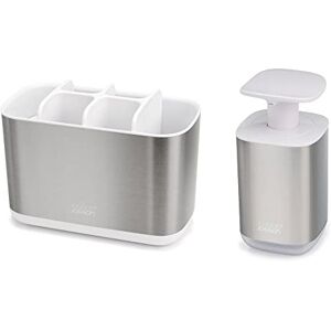 Joseph Joseph Bathroom Beauties 2-Piece Bathroom Sink Set with Large Toothbrush Holder Caddy and Hygienic Soap Pump Dispenser, Stainless Steel Joseph Joseph Bathroom Beauties 2-Piece Bathroom Sink Set with Large Toothbrush Holder Caddy and Hygienic Soap Pump Dispenser, Stainless Steel