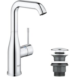 Grohe Essence Smooth Body Basin Mixer Tap with Waste Push-Open Plug Set (L-Size, Metal Lever, 28mm Ceramic Cartridge, Water Saving, Swivel Spout, 3/8 Inch Tails, Min. Pressure 1 Bar), Chrome, 23799001 Grohe Essence Smooth Body Basin Mixer Tap with Waste Push-Open Plug Set (L-Size, Metal Lever, 28mm Ceramic Cartridge, Water Saving, Swivel Spout, 3/8 Inch Tails, Min. Pressure 1 Bar), Chrome, 23799001
