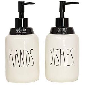 CAM N HONEY Modern Farmhouse Style Ceramic Dishes and Hands Liquid Soap Dispenser Set – Perfect for Kitchen Counter Décor (14oz, White Bottles with Black Pump and Lettering)… CAM N HONEY Modern Farmhouse Style Ceramic Dishes and Hands Liquid Soap Dispenser Set – Perfect for Kitchen Counter Décor (14oz, White Bottles with Black Pump and Lettering)…