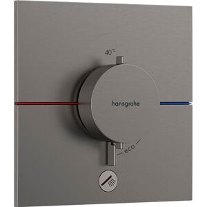 Hansgrohe ShowerSelect Comfort E - thermostat conceiled, bathroom tap with safety stop at 40 °C, thermostat square for shower and bath tub, shower mixer for 1 function, brushed black chrome, 15575340