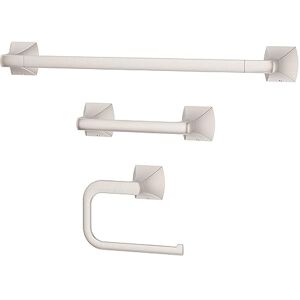 PFISTER Bruxie 3-Piece Bathroom Hardware Set with Towel Bar, Towel Ring, and Toilet Paper Holder, Wall-Mounted, Spot Defense Brushed Nickel Finish, BTBBIE3GS PFISTER Bruxie 3-Piece Bathroom Hardware Set with Towel Bar, Towel Ring, and Toilet Paper Holder, Wall-Mounted, Spot Defense Brushed Nickel Finish, BTBBIE3GS