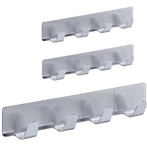 Relaxdays Hooks Strips, Set of 3, 4 Each, Self-Adhesive, Matt Stainless Steel, for Kitchen & Bathroom, 16 cm, Silver Relaxdays Hooks Strips, Set of 3, 4 Each, Self-Adhesive, Matt Stainless Steel, for Kitchen & Bathroom, 16 cm, Silver