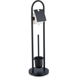 Relaxdays Toilet Roll Holder and Brush Set, Stainless Steel, HxD 79 x 22 cm, Freestanding Bathroom Paper Stand, Black, Foam, Plastic Relaxdays Toilet Roll Holder and Brush Set, Stainless Steel, HxD 79 x 22 cm, Freestanding Bathroom Paper Stand, Black, Foam, Plastic