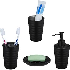 Relaxdays Modern Bathroom Accessory Set, 4-Piece, Stainless Steel, Matte Black Soap Dispenser, Dish, Toothbrush Holder, Cup Relaxdays Modern Bathroom Accessory Set, 4-Piece, Stainless Steel, Matte Black Soap Dispenser, Dish, Toothbrush Holder, Cup