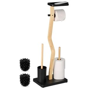 Relaxdays Toilet Roll Holder and Brush Set, HxWxD: 80 x 30 x 20 cm, Freestanding, Bathroom Accessories with Shelf, Black Relaxdays Toilet Roll Holder and Brush Set, HxWxD: 80 x 30 x 20 cm, Freestanding, Bathroom Accessories with Shelf, Black