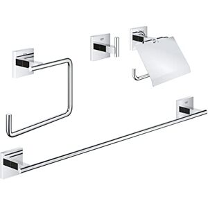 Grohe Start Cube 4-in1 Bathroom Accessories Set Robe Hook, Towel Ring, Toilet Roll Holder, Towel Rail 558mm (Metal, with Screws and Dowels), Extra Easy to Fit with QuickGlue, Chrome, 41115000 Grohe Start Cube 4-in1 Bathroom Accessories Set Robe Hook, Towel Ring, Toilet Roll Holder, Towel Rail 558mm (Metal, with Screws and Dowels), Extra Easy to Fit with QuickGlue, Chrome, 41115000