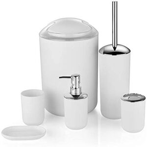 SMS SAMS 6pc Bathroom & Sink Accessory Set - Modern Vanity Organiser Kit/Countertop Bath Accessories/Washroom Use (White)