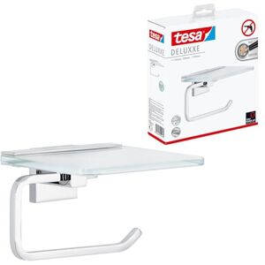 tesa UK tesa DELUXXE toilet roll holder with shelf, self-adhesive, high-gloss chromed metal, exquisite design, guaranteed stainless, 99mm x 160mm x 139mm tesa UK tesa DELUXXE toilet roll holder with shelf, self-adhesive, high-gloss chromed metal, exquisite design, guaranteed stainless, 99mm x 160mm x 139mm
