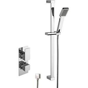 nuie SBS33TW1 Bundle Modern Bathroom Windon Twin Thermostatic Shower Valve with Square Slide Rail Kit and Outlet Elbow, Chrome nuie SBS33TW1 Bundle Modern Bathroom Windon Twin Thermostatic Shower Valve with Square Slide Rail Kit and Outlet Elbow, Chrome