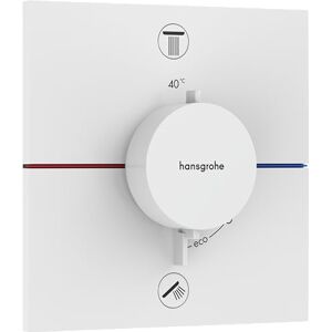 Hansgrohe ShowerSelect Comfort E - thermostat conceiled, bathroom tap with safety stop at 40 °C, thermostat square for showers and bath tubs, shower mixer for 2 functions, matt white, 15578700