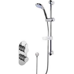 nuie SBR14TW1 Bundle Modern Bathroom Twin Thermostatic Arvan Shower Valve with Curved Slide Rail Kit and Round Outlet Elbow, Chrome nuie SBR14TW1 Bundle Modern Bathroom Twin Thermostatic Arvan Shower Valve with Curved Slide Rail Kit and Round Outlet Elbow, Chrome