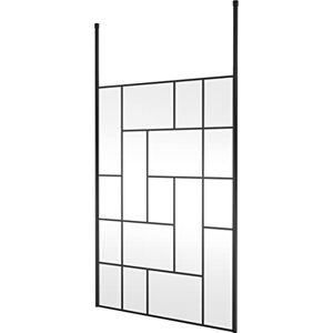 Hudson Reed BFCPB14 Abstract Modern Bathroom 'Shower Shield' Coated Framed Free Standing 8mm Toughened Safety Glass Wetroom Screen with 2 Ceiling Posts, 1400mm, Matt Black Hudson Reed BFCPB14 Abstract Modern Bathroom 'Shower Shield' Coated Framed Free Standing 8mm Toughened Safety Glass Wetroom Screen with 2 Ceiling Posts, 1400mm, Matt Black