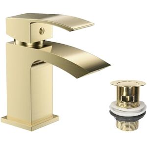 VeeBath Tidal Mono Basin Mixer Tap with Waste – Brushed Brass Finish, Squared Edge Single Lever, Modern Deck Mounted Bathroom Tap, Contemporary Bathroom Mixer Taps for Basins VeeBath Tidal Mono Basin Mixer Tap with Waste – Brushed Brass Finish, Squared Edge Single Lever, Modern Deck Mounted Bathroom Tap, Contemporary Bathroom Mixer Taps for Basins