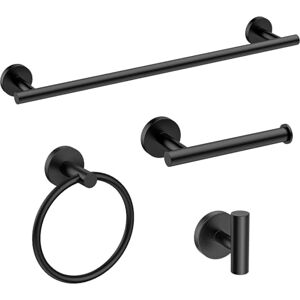 USHOWER Matte Black Bathroom Hardware Set, Modern 24-Inch Towel Bar Set Wall Mounted, Durable SUS304 Stainless Steel Bathroom Accessories Set, 4-Piece USHOWER Matte Black Bathroom Hardware Set, Modern 24-Inch Towel Bar Set Wall Mounted, Durable SUS304 Stainless Steel Bathroom Accessories Set, 4-Piece