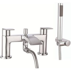VeeBath Cascade Bath Shower Mixer – Chrome Finish, G3/4" Inlet, Dual Lever, Deck Mounted Bath Mixer Taps with Round Shower Head, Double Round Edge Modern Bathroom Tap VeeBath Cascade Bath Shower Mixer – Chrome Finish, G3/4" Inlet, Dual Lever, Deck Mounted Bath Mixer Taps with Round Shower Head, Double Round Edge Modern Bathroom Tap
