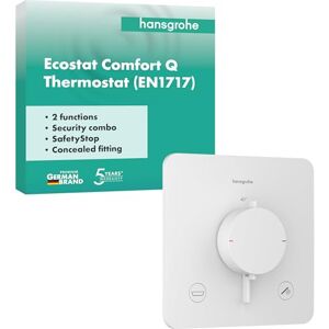 Hansgrohe 33717700 Ecostat Comfort Q Thermostat for Concealed Installation for 2 Functions with Integrated Security Combination According to EN1717, Matt White Hansgrohe 33717700 Ecostat Comfort Q Thermostat for Concealed Installation for 2 Functions with Integrated Security Combination According to EN1717, Matt White