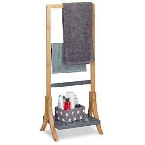 Relaxdays Bamboo Towel Rack with Shelf & 3 Towel Rails, Freestanding Towel Holder, 103x41x28cm, Natural/Grey Relaxdays Bamboo Towel Rack with Shelf & 3 Towel Rails, Freestanding Towel Holder, 103x41x28cm, Natural/Grey