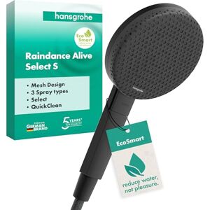 Hansgrohe Raindance Alive Select S Water-Saving Shower Head 7,1 l/min (EcoSmart), Hand Shower Round (125 mm) with 3 Sprays (incl. PowderRain), with Anti-limescale Function, matt Black, 24511670 Hansgrohe Raindance Alive Select S Water-Saving Shower Head 7,1 l/min (EcoSmart), Hand Shower Round (125 mm) with 3 Sprays (incl. PowderRain), with Anti-limescale Function, matt Black, 24511670