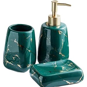 YYW Ceramics Bathroom Sets, 3/4/5 Pieces Modern Luxury Bathroom Accessories Set Marble Pattern Ceramics Bathroom Sets Accessories for Home, Apartment, Dormitory (Dark Green Bathroom 3-Piece Set)