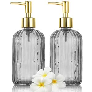 HIYAA Glass Soap Dispenser Bottle with Pump, Versatile 14 Oz Dripless Pump Bottle, Refillable Liquid Hand Jar Dispenser for Bathroom, Countertop, Kitchen, Laundry Room (Grey, 2 Pack) HIYAA Glass Soap Dispenser Bottle with Pump, Versatile 14 Oz Dripless Pump Bottle, Refillable Liquid Hand Jar Dispenser for Bathroom, Countertop, Kitchen, Laundry Room (Grey, 2 Pack)