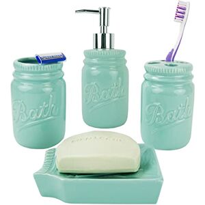 Home Basics Beautiful Rose 4 Pcs Dolomite Mason Jar Durable Bath Accessory Set-Decorative Lotion Dispenser/Dish/Tumbler/Toothbrush Holder (Mint) Decorating Idea Home Basics Beautiful Rose 4 Pcs Dolomite Mason Jar Durable Bath Accessory Set-Decorative Lotion Dispenser/Dish/Tumbler/Toothbrush Holder (Mint) Decorating Idea