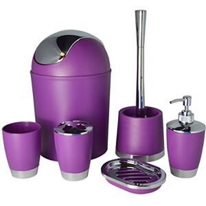 Fingey Bathlux Modern Design 6 Piece Bathroom Accessory Set, Toilet Brush, Waste Bin, Soap Dish, Tooth Brush Holder Soap Dispenser, Rinse Cup (Purple) Fingey Bathlux Modern Design 6 Piece Bathroom Accessory Set, Toilet Brush, Waste Bin, Soap Dish, Tooth Brush Holder Soap Dispenser, Rinse Cup (Purple)