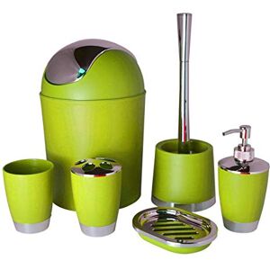 Fingey Bathlux Modern Design 6 Piece Bathroom Accessory Set, Toilet Brush, Waste Bin, Soap Dish, Tooth Brush Holder Soap Dispenser, Rinse Cup (Green)