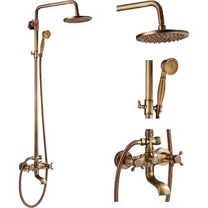 gotonovo Exposed Bathroom Shower Faucet Wall Mounted Outdoor Shower System 8 Inch Shower Head and Tub Spout Double Cross Handles Adjustable Handheld Sprayer Without Shower Shelf Antique Brass gotonovo Exposed Bathroom Shower Faucet Wall Mounted Outdoor Shower System 8 Inch Shower Head and Tub Spout Double Cross Handles Adjustable Handheld Sprayer Without Shower Shelf Antique Brass