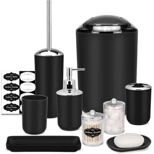 IMAVO Bathroom Accessory Set 8 Pcs Black Bathroom Accessories Kit with Trash Can, Soap Dispenser, Soap Dish, Toothbrush Holder, Toothbrush Cup, Toilet Brush Holder, Qtip Dispenser IMAVO Bathroom Accessory Set 8 Pcs Black Bathroom Accessories Kit with Trash Can, Soap Dispenser, Soap Dish, Toothbrush Holder, Toothbrush Cup, Toilet Brush Holder, Qtip Dispenser