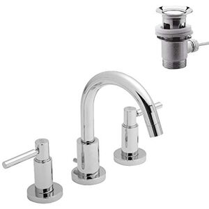 Hudson Reed TEL337 Tec Lever ǀ Modern Bathroom Minimalist Double Lever Handle 3 Tap Hole Basin Mixer Tap with Swivel Spout and Pop-up Waste, 190mm x 235mm, Chrome Hudson Reed TEL337 Tec Lever ǀ Modern Bathroom Minimalist Double Lever Handle 3 Tap Hole Basin Mixer Tap with Swivel Spout and Pop-up Waste, 190mm x 235mm, Chrome