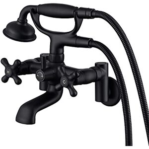 Hanallx Clawfoot Tub Faucet Wall Mount Tub Filler Black Vintage Bathtub Faucets Brass with Telephone Shaped Handheld Shower Hanallx Clawfoot Tub Faucet Wall Mount Tub Filler Black Vintage Bathtub Faucets Brass with Telephone Shaped Handheld Shower