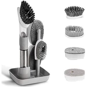 QUTHZZHY Dish Cleaning Brush, Soap Dispensing Dish Brush Set with 4 Replacement Heads and Storage Holder, Kitchen Scrub Brush for Dish Pot Pan Sink Cleaning (Grey) QUTHZZHY Dish Cleaning Brush, Soap Dispensing Dish Brush Set with 4 Replacement Heads and Storage Holder, Kitchen Scrub Brush for Dish Pot Pan Sink Cleaning (Grey)