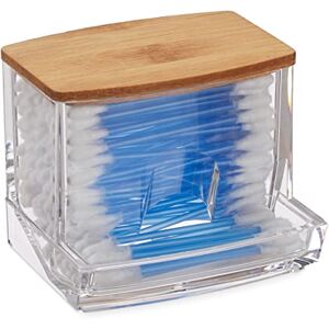 Relaxdays Cotton Swab Storage Box, Acrylic Lidded Organiser, Stick Bathroom Dispenser, Size M, Clear/Brown, 10x9x8 cm Relaxdays Cotton Swab Storage Box, Acrylic Lidded Organiser, Stick Bathroom Dispenser, Size M, Clear/Brown, 10x9x8 cm