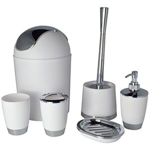 Fingey Bathlux Modern Design 6 Piece Bathroom Accessory Set, Toilet Brush, Waste Bin, Soap Dish, Tooth Brush Holder Soap Dispenser, Rinse Cup (White) Fingey Bathlux Modern Design 6 Piece Bathroom Accessory Set, Toilet Brush, Waste Bin, Soap Dish, Tooth Brush Holder Soap Dispenser, Rinse Cup (White)