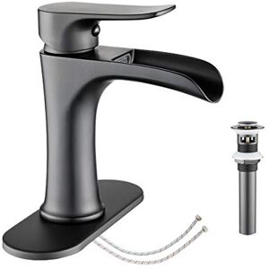YUNDOOM Bathroom Sink Faucet Waterfall Faucet with Sink Drain Single-Handle Basin Faucet Waterfall Spout Solid Brass Sink Faucet Basin Mixer Tap Matte Black YUNDOOM Bathroom Sink Faucet Waterfall Faucet with Sink Drain Single-Handle Basin Faucet Waterfall Spout Solid Brass Sink Faucet Basin Mixer Tap Matte Black