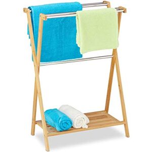 Relaxdays Free-Standing Bamboo Towel Holder, HxWxD: 87 x 58.5 x 36 cm, 5 Rails and 1 Shelf, Clothes Stand, Natural Relaxdays Free-Standing Bamboo Towel Holder, HxWxD: 87 x 58.5 x 36 cm, 5 Rails and 1 Shelf, Clothes Stand, Natural