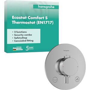 Hansgrohe Ecostat Comfort S Thermostat Concealed with Security Combination, Thermostatic Mixer with Safety Stop at 40 °C, Thermostat Round, Mixer tap for 2 Functions, Chrome, 33718000 Hansgrohe Ecostat Comfort S Thermostat Concealed with Security Combination, Thermostatic Mixer with Safety Stop at 40 °C, Thermostat Round, Mixer tap for 2 Functions, Chrome, 33718000