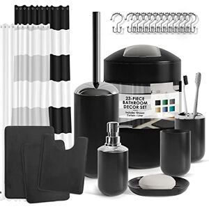 Clara Clark Bathroom Set Black Bathroom Accessories Set, Bathroom Sets with Shower Curtain and Rugs, 23PC Shower Curtain Set with Liner, Soap Dispenser, Toilet Brush, & Trash Can Clara Clark Bathroom Set Black Bathroom Accessories Set, Bathroom Sets with Shower Curtain and Rugs, 23PC Shower Curtain Set with Liner, Soap Dispenser, Toilet Brush, & Trash Can