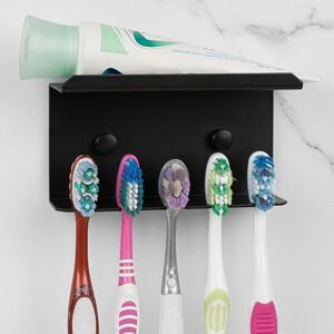 Linkidea Wall Mounted Toothbrush Holder for Shower, Aluminum Self-Adhesive 5 Slots Tooth Brush and Toothpaste Organizer Hanger Compatible with Colgate Extra Clean, Oral-B CrossAction (Black) Linkidea Wall Mounted Toothbrush Holder for Shower, Aluminum Self-Adhesive 5 Slots Tooth Brush and Toothpaste Organizer Hanger Compatible with Colgate Extra Clean, Oral-B CrossAction (Black)