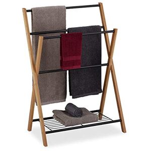 Relaxdays Freestanding Towel Rail, 4 Towel Rails, Bath Shelf, Metal, Bamboo, HWD 87 x 60.5 x 37.5 cm, Black/Natural Relaxdays Freestanding Towel Rail, 4 Towel Rails, Bath Shelf, Metal, Bamboo, HWD 87 x 60.5 x 37.5 cm, Black/Natural
