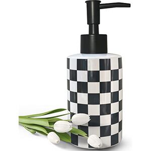 UNBONSOUHAIT Bathroom Soap Dispenser with Matte Black Pump White Ceramic Soap Dispenser for Kitchen Sink Checkerboard Empty Pump Bottle (Black) UNBONSOUHAIT Bathroom Soap Dispenser with Matte Black Pump White Ceramic Soap Dispenser for Kitchen Sink Checkerboard Empty Pump Bottle (Black)