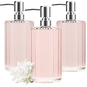 HIYAA 3 Pack Glass 17 Oz Versatile Lotion Liquid Dish Hand Soap Dispenser with Pump for Bathroom, Countertop, Kitchen, Laundry Room (Pink), 17Oz HIYAA 3 Pack Glass 17 Oz Versatile Lotion Liquid Dish Hand Soap Dispenser with Pump for Bathroom, Countertop, Kitchen, Laundry Room (Pink), 17Oz