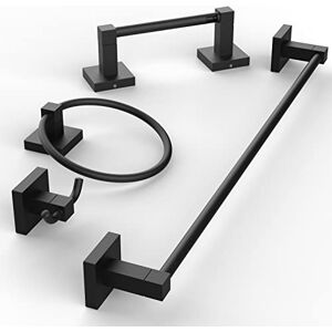 Ruacq 4 Pieces Bathroom Accessories Hardware Set Matte Black Square Stainless Steel and Zinc Alloy Modern Wall Mounted, 18-Inch Towel Bar, Toilet Paper Holder, Towel Ring,Robe Hook Ruacq 4 Pieces Bathroom Accessories Hardware Set Matte Black Square Stainless Steel and Zinc Alloy Modern Wall Mounted, 18-Inch Towel Bar, Toilet Paper Holder, Towel Ring,Robe Hook
